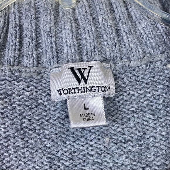 Vintage y2k Worthington Grey Knit Wide Collar Poncho Style Cardigan Sweater - Picture 3 of 5